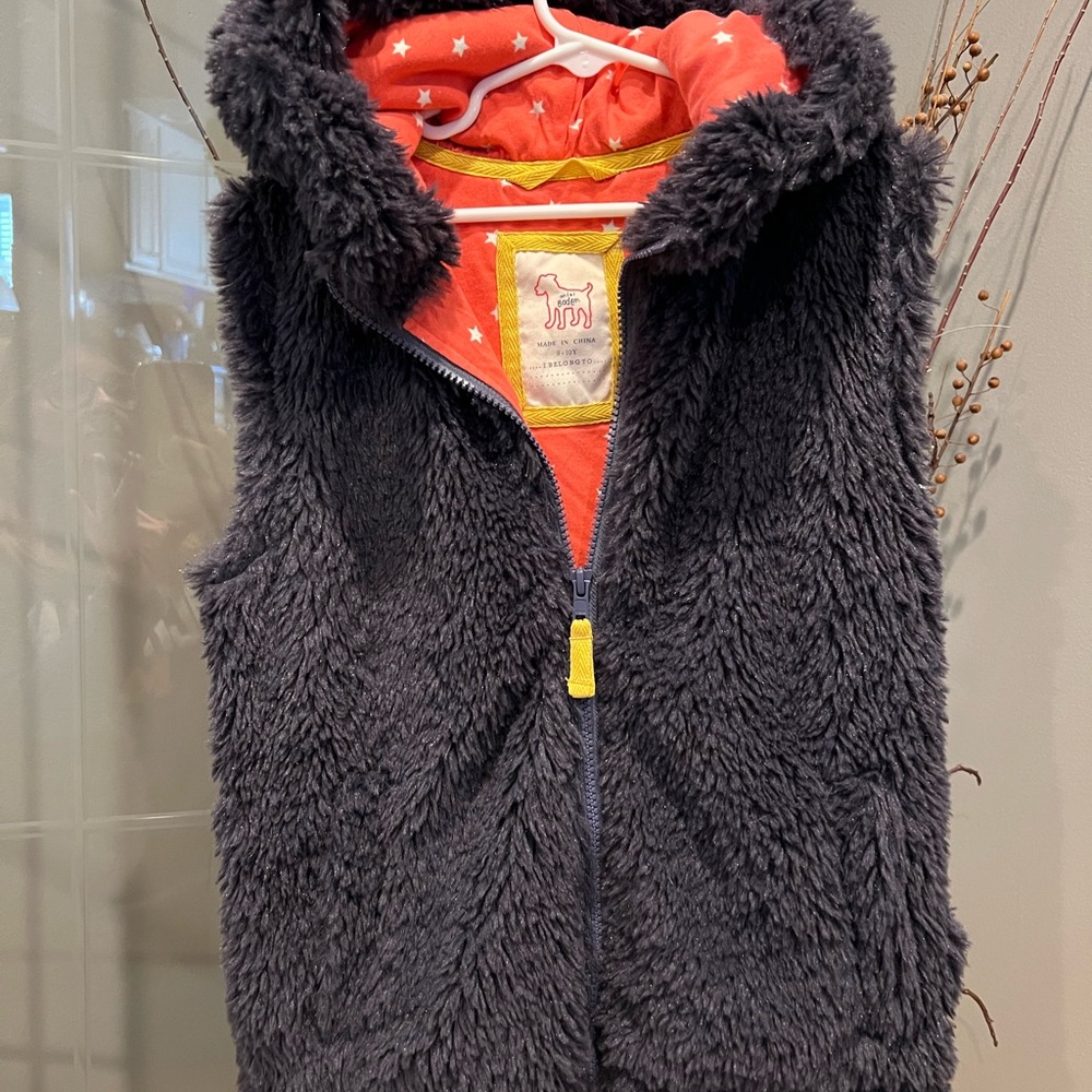 Mini Boden Furry Vest with Starry Orange Lining